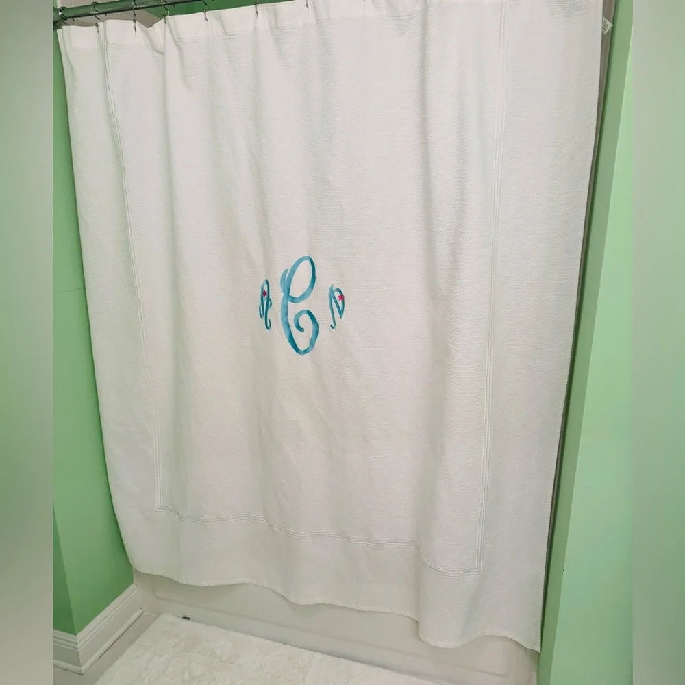 White Shower Curtain Monogram ACN